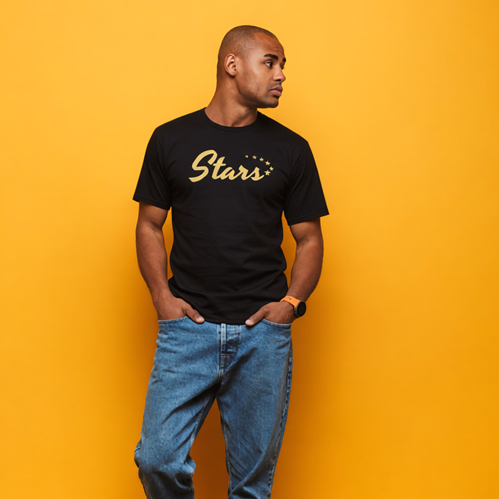 Stars Black Unisex Crew Neck T-Shirt - Image 3