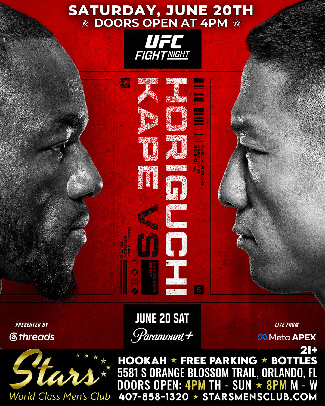 ufc kape vs horiguchi fight night stars men's club